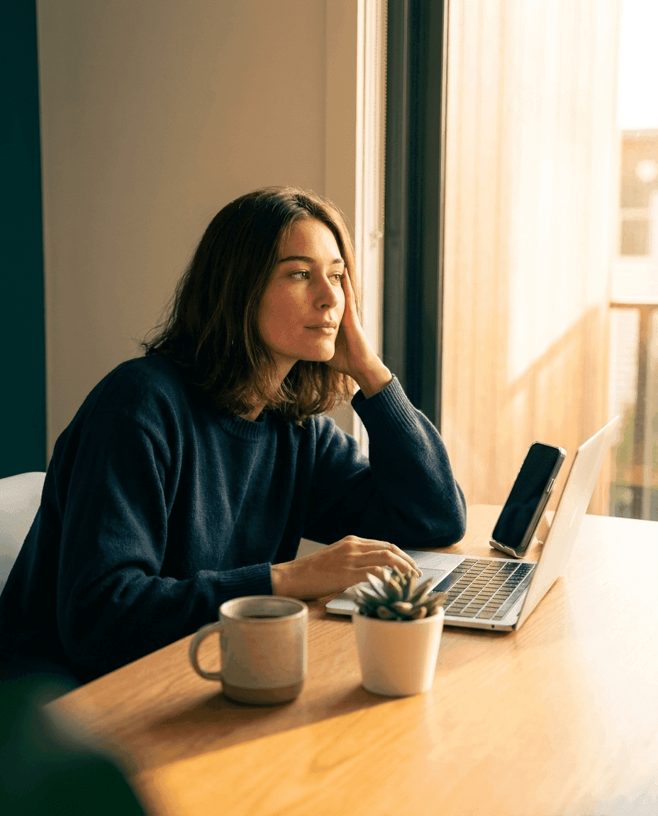 An employee working from a home office desk